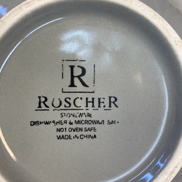 Set of 3 Roscher Gray Scalloped Print Stoneware Dessert 6” Inch Bowls - Picture 6 of 10